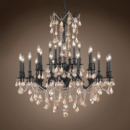 Traditional Versailles 24 Light 36" Crystal Chandelier, Dark Bronze Frame with Cognac European Crystals, Hanging Ceiling Light
